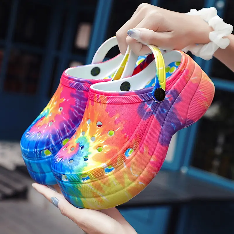 Hoge Kwaliteit Mode Platform Tie Dye Eva Klomp Dame Meisje Tuinschoen Strand Sandaal Pantoffel Fabrikant China Klomp