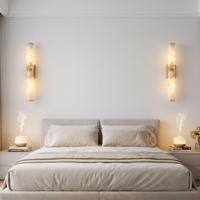 Lampe murale en laiton de luxe en cuivre LED 6W, marbre naturel d'albâtre, design minimaliste et créatif, pour salon, hôtel, chevet de chambre