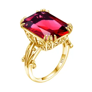 Fine Dainty Custom 925 Fabricante de plata esterlina Ruby Red Gemstone anillos de lujo para mujeres joyería chapada en oro