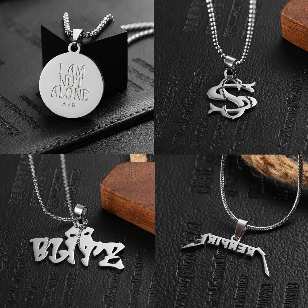 Cool Jewelry Custom 2D 3D Name Letter Logo Sliver Pendant Necklace Stainless Steel Man Necklace For Men With Cuban Link Chain