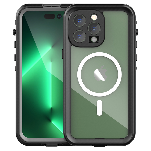 IP68 Certified Waterproof Case for 14 Pro Max TPU+PC Material Wireless Charging Support Built-in Screen Protector