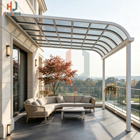 Auvent en aluminium courbé sur mesure pour extérieur, avec toile en polycarbonate résistante aux UV et au vent, protection solaire et pluie pour appartements, passages et ateliers