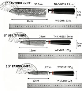 Ensemble de 8 couteaux de cuisine en acier damas VG10 ultra-affûtés à 67 couches, forgés à la main, avec motifs, comprenant couteau de chef, kiritsuke, couteau à trancher, couteau à pain et couteau santoku. - Product Image 6