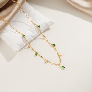 Wholesale Elegant Stainless Steel Emerald WaterDrop Charm Necklace Sweatproof Green <strong>Gems</strong> Sweater Chain for Women Party <strong>Jewelry</strong> - Product Image 2