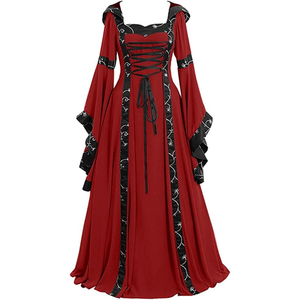 Vestido renacentista para mujer <span class=keywords><strong>con</strong></span> capucha Medieval Vintage <span class=keywords><strong>con</strong></span> cordones corsé vestido gótico Cosplay disfraces - Product Image 3