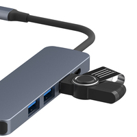 Hub USB-C 5 in 1 Kompatibilitas Tinggi 3 USB-A 4K 60W Adaptor Pengisian Daya Cepat untuk Ponsel Laptop