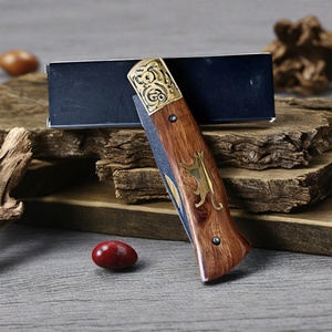 No. Navaja de bolsillo de hoja fija de acero inoxidable 27 Triplex Steel the Cat de alta calidad con mango de madera DIY, personalizable OEM - Product Image 5