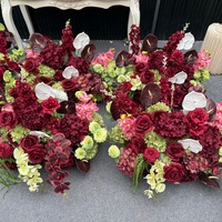 Meilleures ventes : Arrangement floral artificiel pour mariage d'automne, arche de fleurs en soie bordeaux et hortensias pour toile de fond de mariage