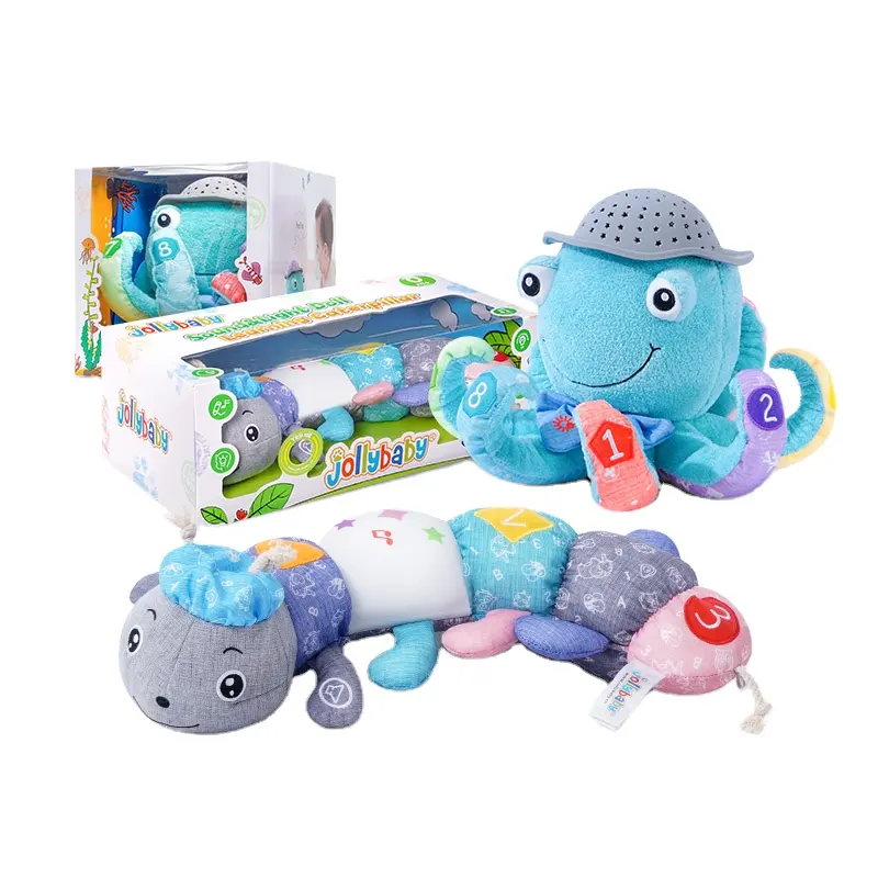 Jollybaby Night Bedtime Speelgoed Pluche Grijs Rups Octopus Knuffeldier Leren Muziek Speelgoed