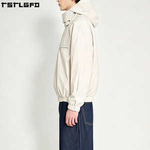 Veste coupe-vent en popeline cirée OEM/ODM, tissu technique, couleur crème pierre, demi-zip, à capuche, style streetwear minimaliste, vente en gros - Product Image 2