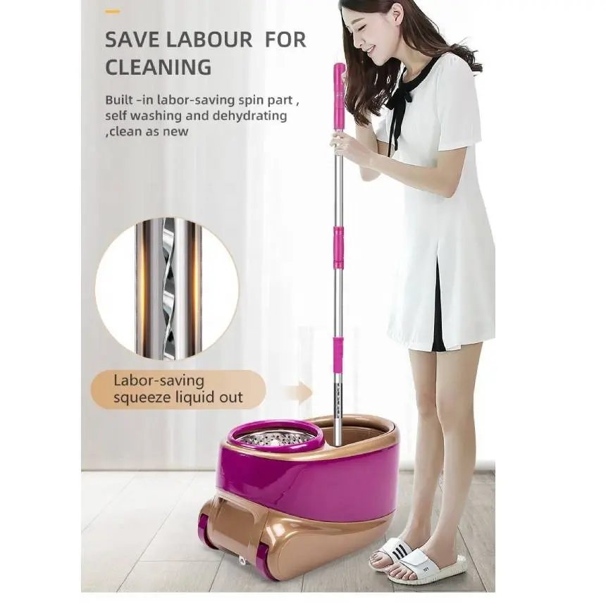 Cleaning Household Wholesale Customized Good Quality Spin Mop Round Flat Stainless Steel Clean Mop Set Spin 360 Mops