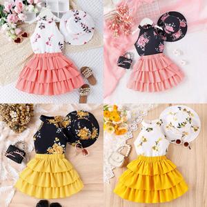 Conjunto de Tres Piezas de Verano <span class=keywords><strong>para</strong></span> Niñas, Estilo Casual, Top sin Mangas con Estampado Floral, Falda Tipo Pastel - Product Image 2