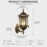 Lampes murales extérieures européennes antiques Bodeng 10W IP65 LED en verre personnalisées avec support de lampe E27, 50000 heures, aluminium, blanc chaud 3500K