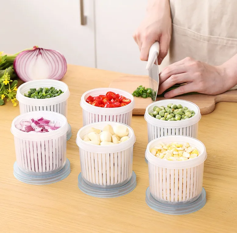 Portable Double-Layer Fresh-Keeping Box Refrigerator Chopped Green Onion Fresh-Keeping Storage Household Sealed Drain Container
