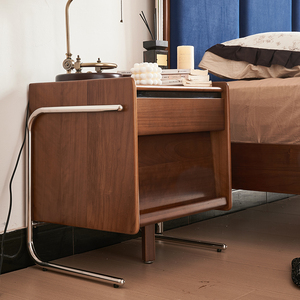 Nordic Modern Bedroom Bed Storage <b>Side</b> <b>Table</b> With 2-<b>Drawer</b> Metal Legs Apartment-Friendly Floating Nightstand K117 Modern Design - Product Image 2