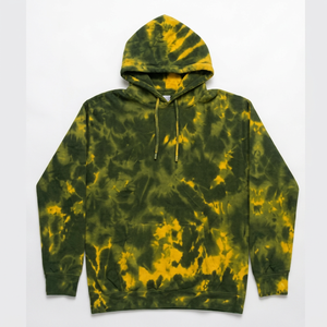 Sweat à capuche tie-dye vert et jaune, marque privée, poids lourd 300 GSM |   Pull à logo personnalisé délavé à l'acide |   Streetwear unisexe surdimensionné - Product Image 1