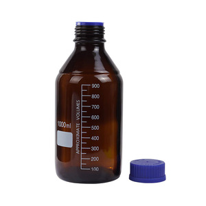 Flacon de réactif en verre borosilicaté ambré 1000 ml gradué avec bouchon à vis bleu GL45, autoclavable, pour stockage de milieux - Product Image 3