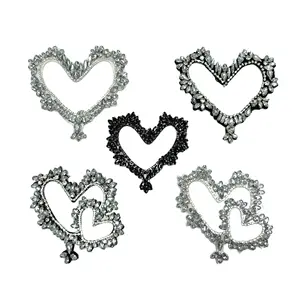 Shiny Crystal Vinyl Applique Heat Transfer Iron On Clothing Headwear Bag Heart Shaped Hollow Out Rhinestone Patch
