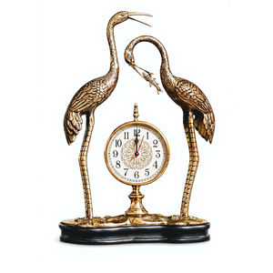 Elegant Unique Twin Crane Design Brass <b>Table</b> <b>Clock</b> Showpiece Designer Metal <b>Clock</b> Luxury Decorative Timepiece for Living Room - Product Image 1