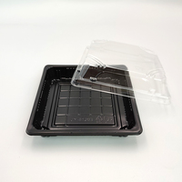 Plateau alimentaire jetable JY-81203, usage commercial, carré, en plastique, pour emballage de sushis, boîte de rangement alimentaire en plastique noir