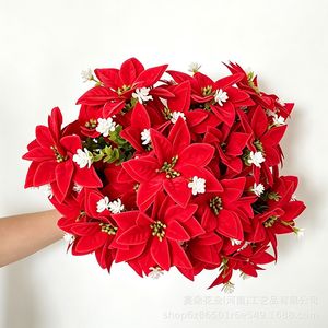 Bouquet de poinsettias artificiels Meiduo Flower Industry, rouge et blanc, en soie, décorations de Noël pour intérieur et extérieur - Product Image 5