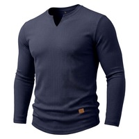 T-shirt Homme Uni à Col en V et Manches Longues, Tendance Décontractée Automne, Haut Basique, Logo Personnalisé Accepté