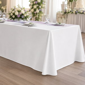 Wholesale Custom Waterproof White Rectangle Polyester <b>Tablecloth</b> Wedding Banquet Event Table Linen - Product Image 1