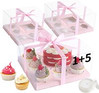 Vente en gros de contenants pour gâteaux et muffins à 4/6/9/12 cavités, base rose en carton avec couvercles transparents, boîtes et emballages pour cupcakes