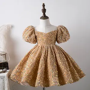Communion Party Ball Gown Kids Elegant Sparkle Sequins Outfit Clothes Flower Girl Dress Baby Rompers Princess Children Clothes