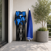 Chaise de camping pliable double bleu royal avec parasol amovible et sac isotherme, chaise de plage à structure en acier