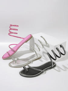 รองเท้าแตะชายหาดเปิดนิ้วเท้าสำหรับผู้หญิงฤดูร้อนรองเท้าแตะชายหาดส้นแบนระบายอากาศได้แบบโรมันพันเท้าเพชรสำหรับรองเท้าแตะสำหรับใส่ในบ้าน - Product Image 3