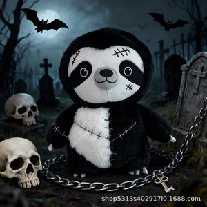 Peluche di Bradipo Spaventoso per Halloween, Simpatico Animale Imbottito Zombie, Morbido Pupazzo Decorativo Nero e Bianco, Regalo Spaventoso - Product Image 3