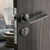 Ensemble de serrures de porte silencieuses de style minimaliste moderne pour portes en bois d'intérieur, poignée en alliage de zinc noir, options de serrures mécaniques/magnétiques
