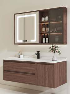 Espejo Inteligente de Tendencia 2025 para Baño, Mueble Flotante de PVC con Lavabo de Cerámica, Almacenamiento Modular para Accesorios de Baño de Lujo - Product Image 4