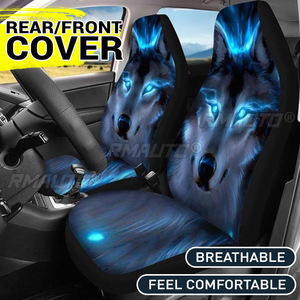 1/2/7PCS Housses de siège de voiture universelles avec impression d'animaux 3D, loup, protection de siège, coussin de siège, housse complète pour la plupart des voitures, style cool - Product Image 1