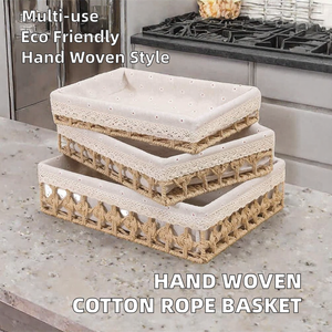 Eco-Friendly Multifunction Hand Woven Cotton <b>Rope</b> & Paper <b>Rope</b> + Metal <b>Storage</b> <b>Baskets</b> Handles for Drink/Food Organizer - Product Image 2