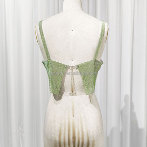 2023 Trendy Green Crystal Chain Mail Metal Rhinestone Mesh Sexy Tank Top para mujeres de moda - Product Image 4