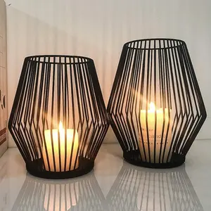 Black Metal Wire Tea Light Candle Holder Scented Candlestick Container for Indoor-Outdoor Home Decorations