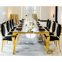 Grande table de réception de mariage en acier inoxydable doré, forme demi-lune, de luxe