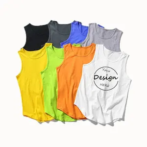 JL0627C Custom Stylish Pure Cotton Mens Fitness Tank Tops Plus Size Plain Black Singlets Curved Hem Tank Top For Men