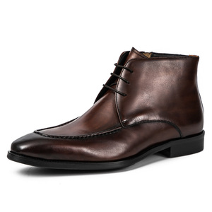 Leather low-top <b>boots</b> for business formal wear with zippers. Men's leather <b>boots</b>. Trendy cowhide men's <b>boots</b>. - Product Image 1