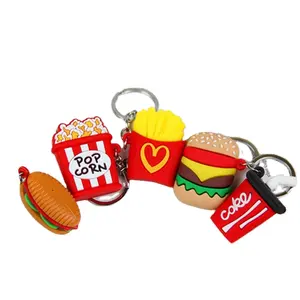 Dibujos animados hamburguesa chips silicona muñeca llavero colgante muñeca máquina muñeca niña regalo PVC juguete al por mayor