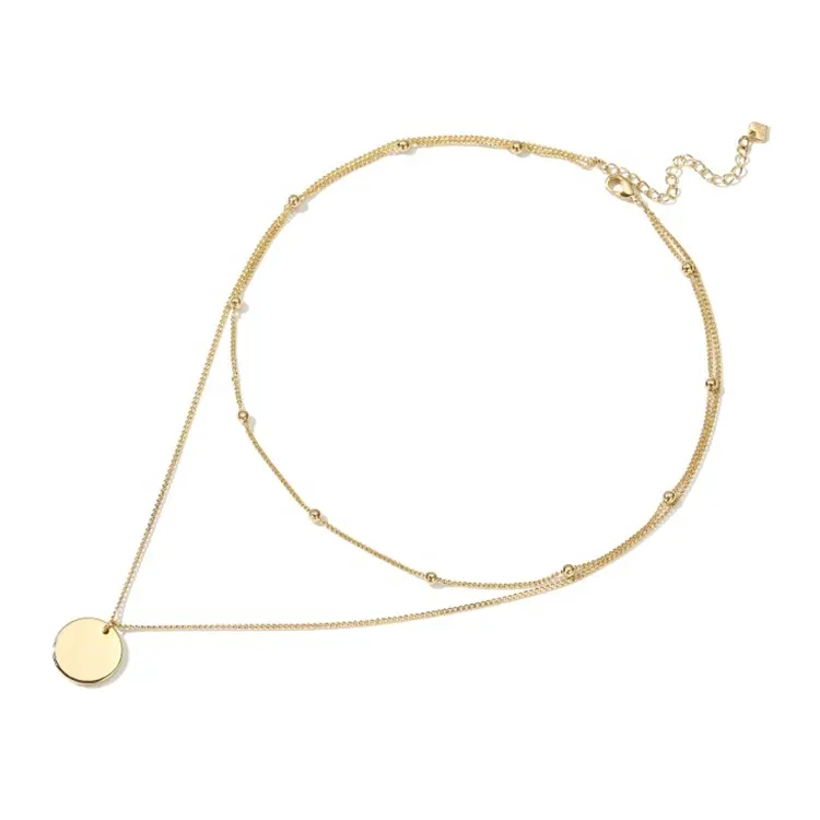 Fashion Wholesale Layered Ball Bead Chain 18K Gold Plated 925 Sterling Silver Jewelry Disc Boho Coin Pendant Necklace For Women
