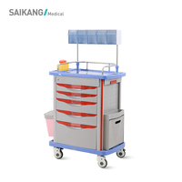 SKR054-AT Chariot médical d'urgence en plastique ABS personnalisé par l'usine SAIKANG, certifié EN60601/CE/ISO, garantie 2 ans
