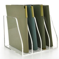 Organizador de Archivos de Escritorio Vertical de Acrílico de Alta Transparencia con 4 Compartimentos para Uso en Oficina y Hogar, para Libros/Revistas/Documentos