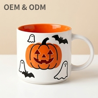 Mug en céramique personnalisé pour Halloween, motif citrouille, fantôme, monstre, orange, vente en gros d'usine