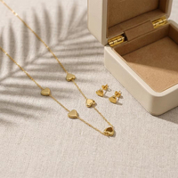 Ensemble collier et boucles d'oreilles Miou unisexe en acier inoxydable plaqué or 18 carats avec pierre naturelle géométrique tendance en forme de cœur, bijoux de mode