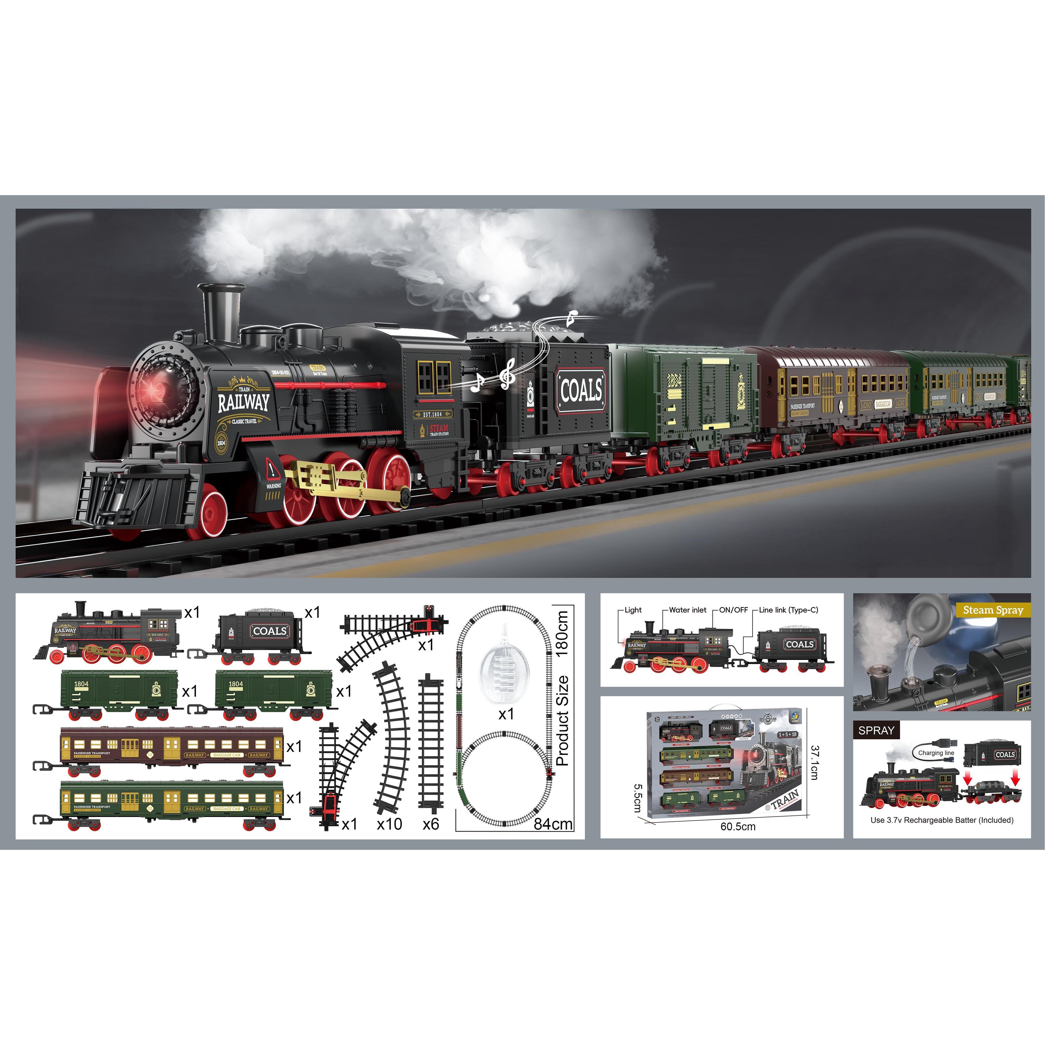 Black Train Toy Retro Electric Train Set for Kids