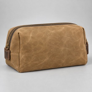 Dopp Kit Waxed Canvas Wide Mouth <b>Toiletry</b> <b>Bag</b> Brass Tone Zipper 25x14x13cm <b>Men</b> Grooming Custom Logo - Product Image 2