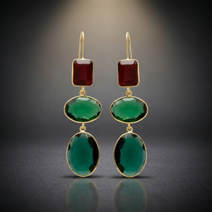 Aretes Étnicos de Plata con Incrustaciones de Gemas Multicolores, Chapados en Oro de 14K y Rodio/Platino, Diseño Único, Eleva tu Estilo - Product Image 3